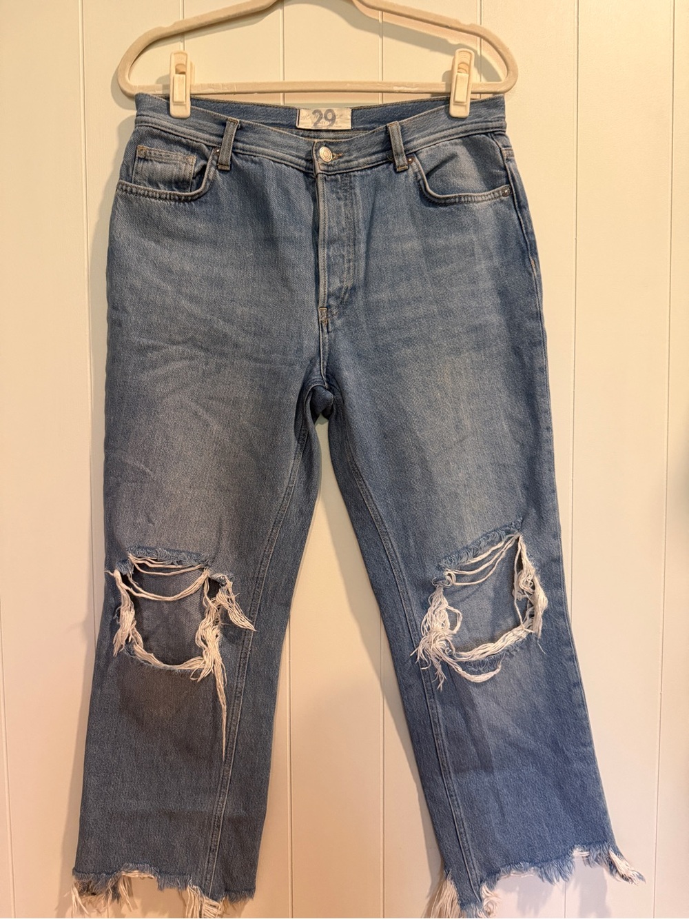 We The Free Distressed Cropped Light Blue Jeans